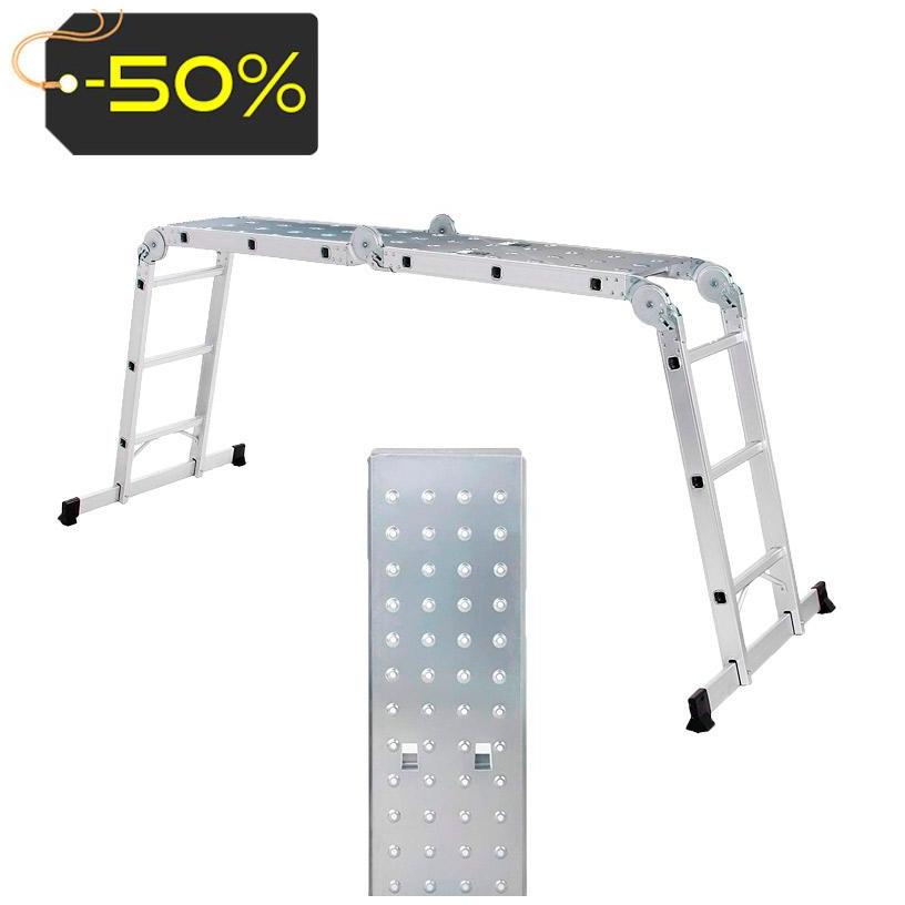 Escalera Articulada De Aluminio Con 12 PeldaÑos Y Plataforma 